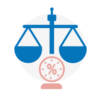 A stylized icon representing legal or financial balance with a percentage symbol