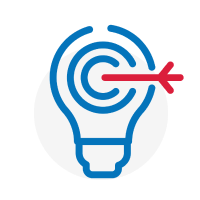 A stylized icon combining a lightbulb and a target