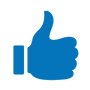 stylized graphic of a blue thumbs up symbol