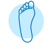 A blue icon depicting a human foot.