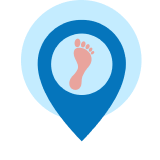 A blue and pink icon representing a podiatry clinic location.