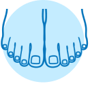 A simplified diagram of two feet with toenails that are cut straight across.